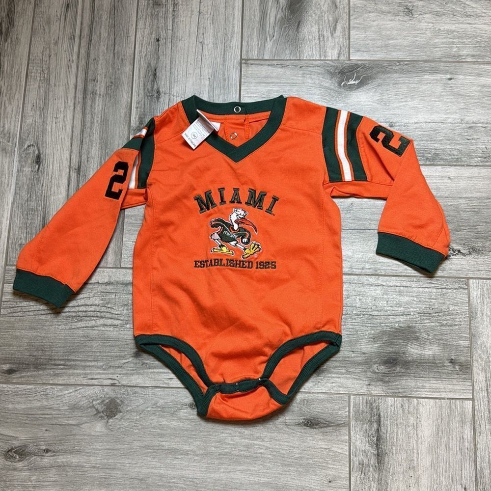 Mighty Mac Sports Baby Boys Orange Green Miami Sweatshirt Bodysuit Size 18M